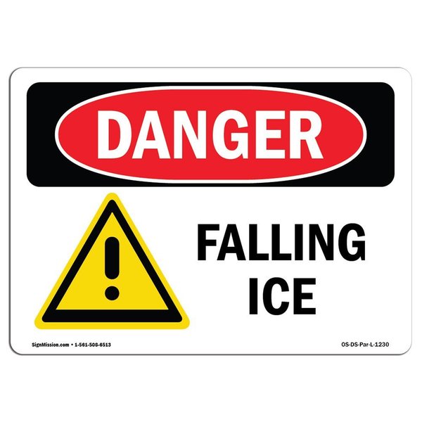 Signmission OSHA Danger Sign, Falling Ice, 7in X 5in Decal, 7" W, 5" H, Landscape, Falling Ice OS-DS-D-57-L-1230